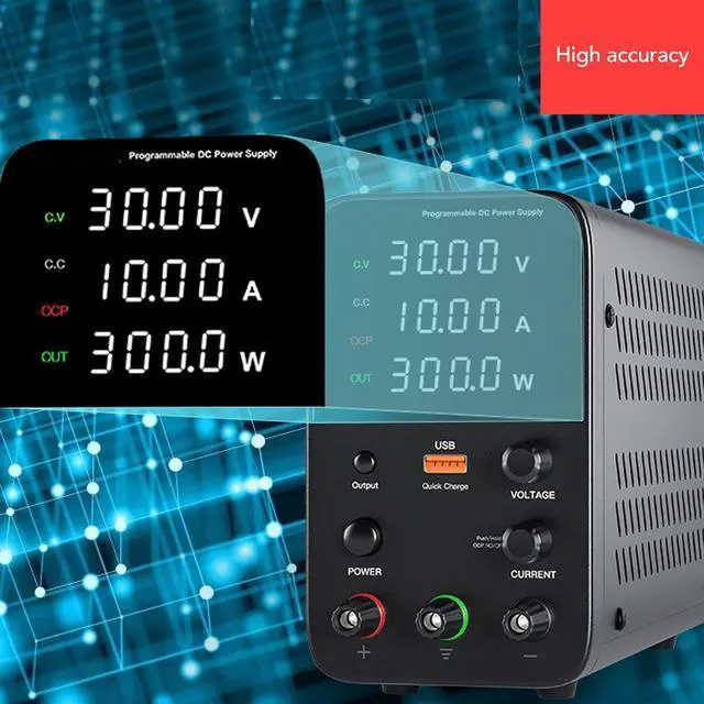 Alt view image 2 of 7 - DC Power Supply, USB Charging Interface WPS3010H Variable DC Power Supply 0-30V 0-10A 300W Integrated Temperature Control Fan for Home Appliances (US Plug AC115V)