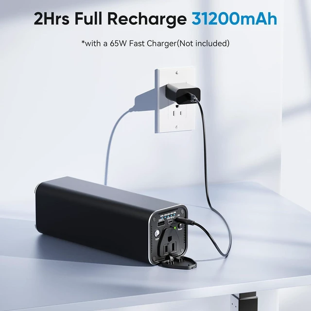 Alt view image 6 of 7 - Zelot 100-watt AC Power Adapter for Portable laptops, 31200 mAh Portable Laptop Charger, 65-watt PD USB C for Travel and Outdoor Activities