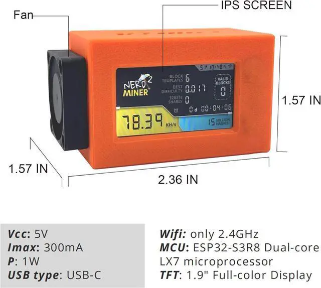 Alt view image 3 of 7 - Bitcoins Miner Solo Miner S3 Pro 2.4G WiFi USB Lottery Miner Device with Mini Display Asic Miner Crypto Miner LED Fan