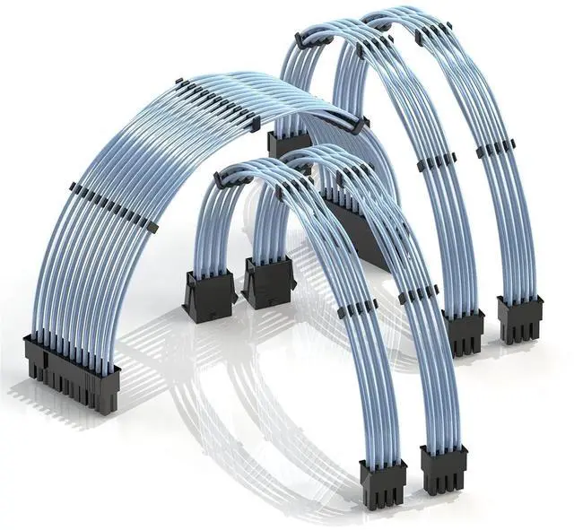 Main image of LINKUP - 30cm PSU Cable Extension 18AWG Oxygen Free Copper (OFC) Teflon Jacket Custom Mod GPU PC w/Comb Kit | 1 x 24 P (20+4) | 2 x 8 P (4+4) CPU | 2 x 8 P (6+2) GPU Set | 300mm - Blue