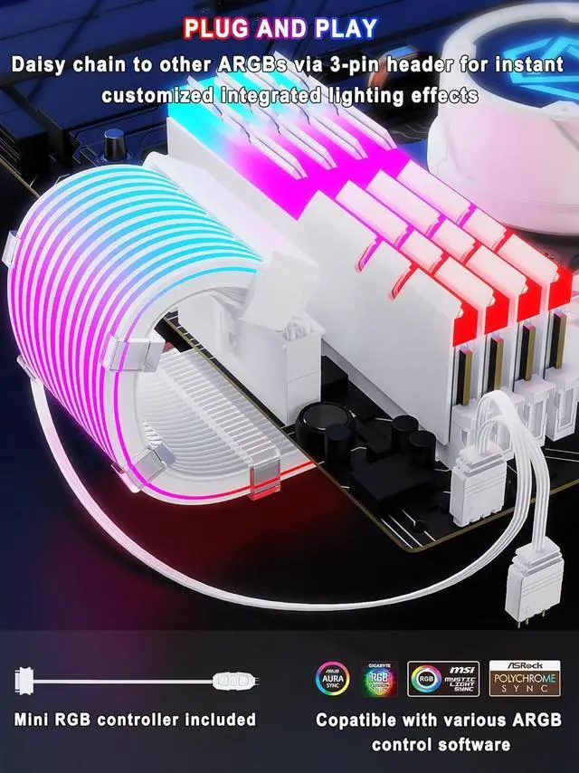 Alt view image 6 of 7 - Sirlyr RGB PSU Cable Extension,ARGB PC Power Supply Cable with Soft LED Stripes and PVC Sleeved Extend Cable,16AWG 24 Pin ATX Dual 8 Pin PCIE Set