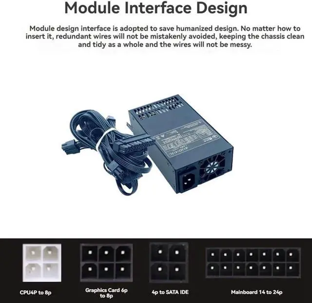 Alt view image 3 of 6 - cogae 400W PSU ATX Full Modular Power Supply Flex Module Power Supply Low Noise for Small 1U (Flex ITX) Computer Chassis