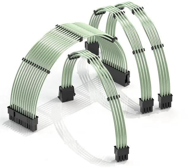Main image of LINKUP - 30cm PSU Cable Extension 18AWG Oxygen Free Copper (OFC) Teflon Jacket Custom Mod GPU PC w/Comb Kit | 1 x 24 P (20+4) | 1 x 8 P (4+4) CPU | 2 x 8 P (6+2) GPU Set | 300mm - Green