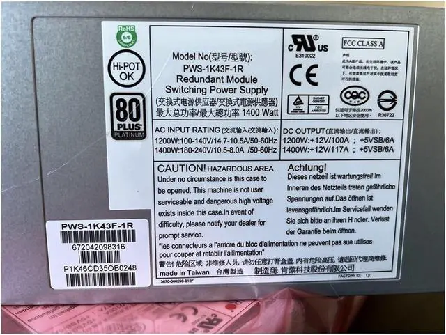 Alt view image 3 of 3 - for PWS-1K43F-1R Redundant Module Switching Power Supply SC748 1400W