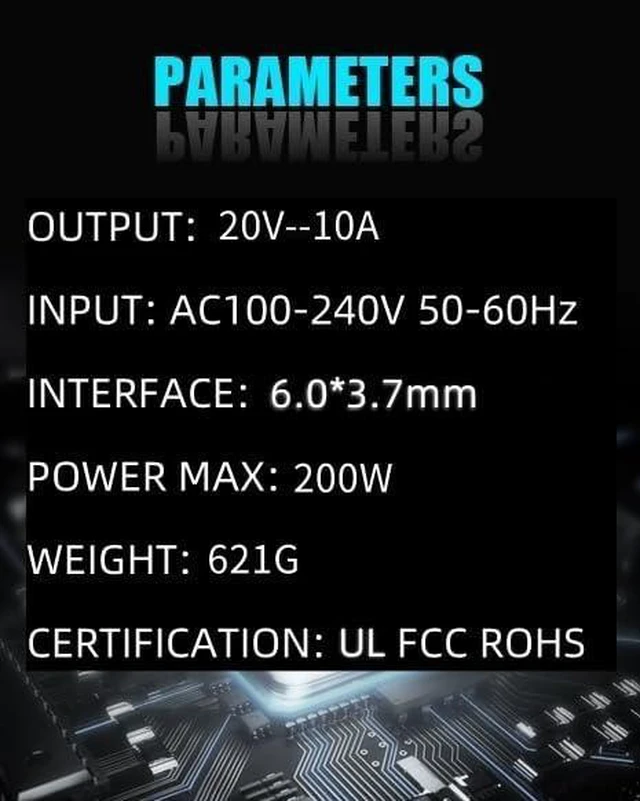 Alt view image 2 of 5 - 200W Charger Fit for Asus TUF Dash F15 FX516 FX517 TUF Gaming A15 F17 A17 FX507 FA506 FX706 ROG Strix G15 G17 Zephyrus G15 GA503 Hero III ADP-200JB D Laptop Adapter