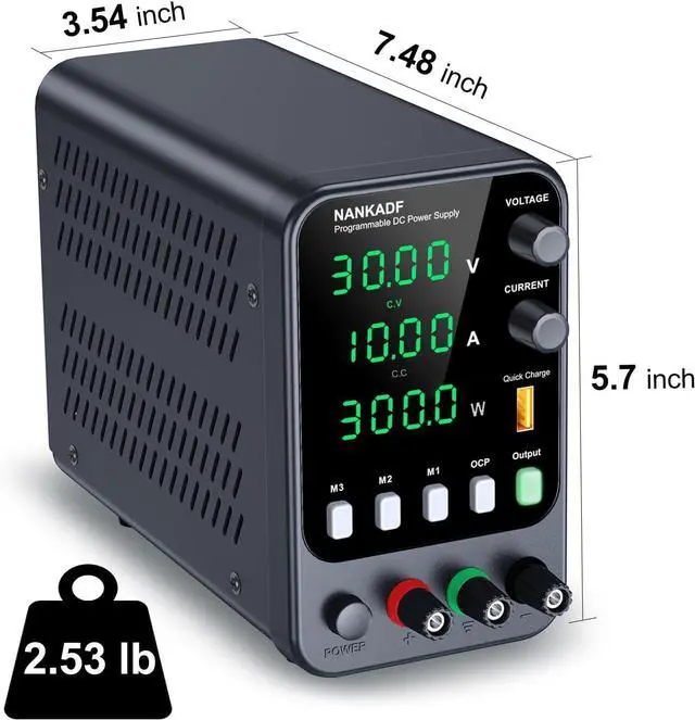 Alt view image 6 of 7 - DC Power Supply, 30V 10A Bench Power Supply with Memory Storage & RecallVariable Power Suppy with Encoder Adjustment Knob, 5V/3.6A USB Quick-Charge & OCP Short Circuit Alarm (0-30v 0-10a)