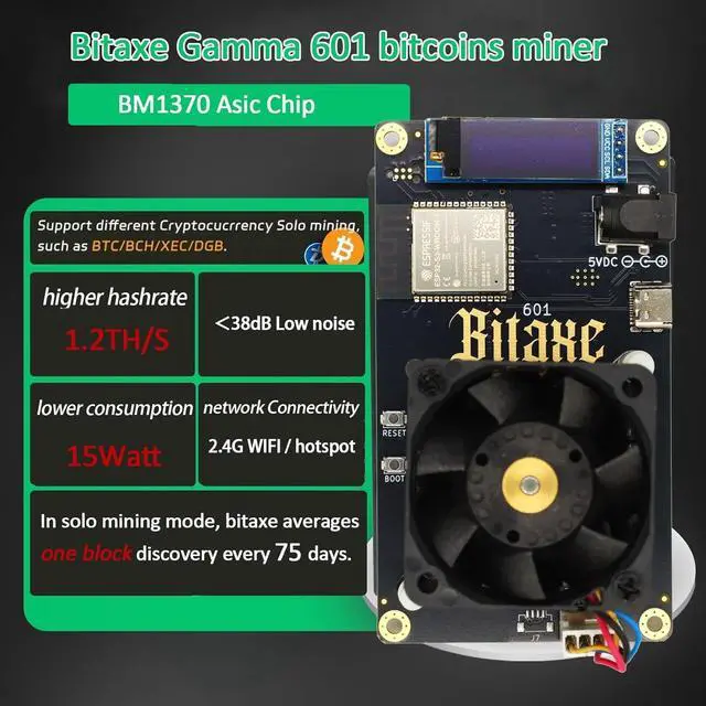 Alt view image 2 of 5 - Bitaxe Gamma 601 Bitcoins Miner-1.2TH/s ASIC Crypto Miner with Open-Source System, 18W, 35dB Silent, 2.4GWifiDual 5V Fans with Steel Protective casing, Plug & Play for Home Mining