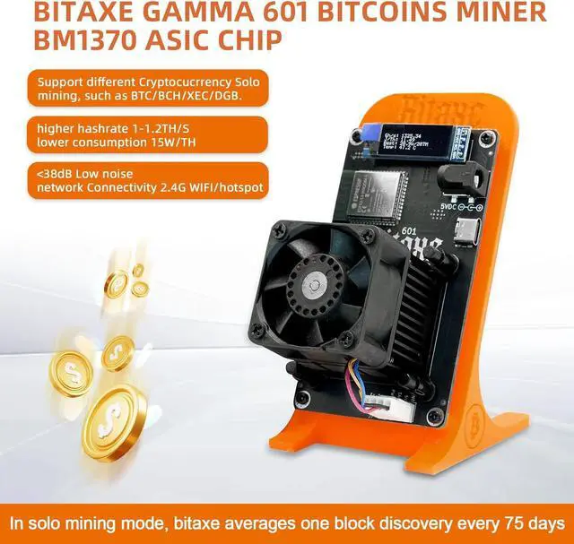 Alt view image 3 of 6 - Bitcoins Miner 601 1.2TH/S BM1370 15W SHA256 BTC BCH BSV DGB Lucky Miner Solo ASIC Mining Silent Miner Machine Lottery Miner