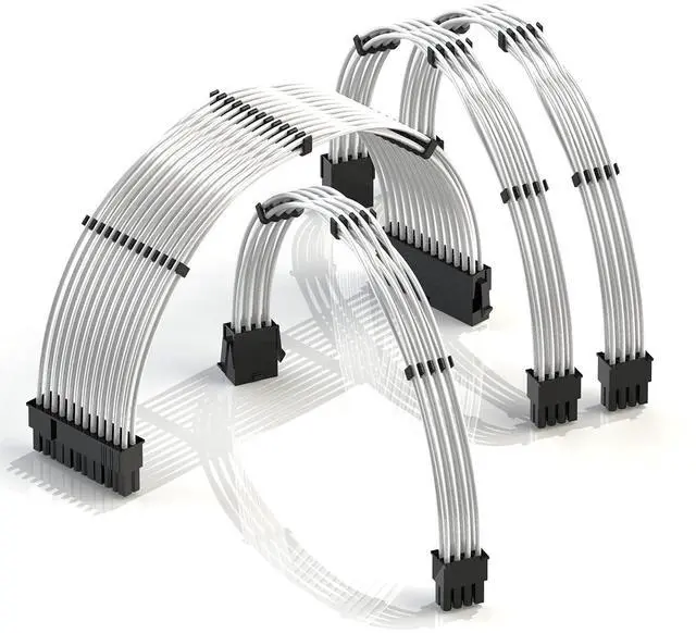 Main image of LINKUP - 30cm PSU Cable Extension 18AWG Oxygen Free Copper (OFC) Teflon Jacket Custom Mod GPU PC w/Comb Kit | 1 x 24 P (20+4) | 1 x 8 P (4+4) CPU | 2 x 8 P (6+2) GPU Set | 300mm - Silver