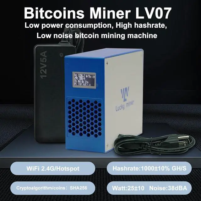 Alt view image 3 of 6 - Lucky Miner LV07 Bitcoins Miner 1000GH/S 2.4GWifi SHA-256 25W Crypto Miner with BM1366 Asic Chip Low Noise BTC Miner for Home Use Support Multiple Modes and cryptocurrencies