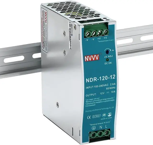 Main image of 12Vdc 10Amp DIN-Rail Power Supply NDR 120W, Input:100-240VAC,Output:12VDC,Power Supply Switch Switching Converter DC