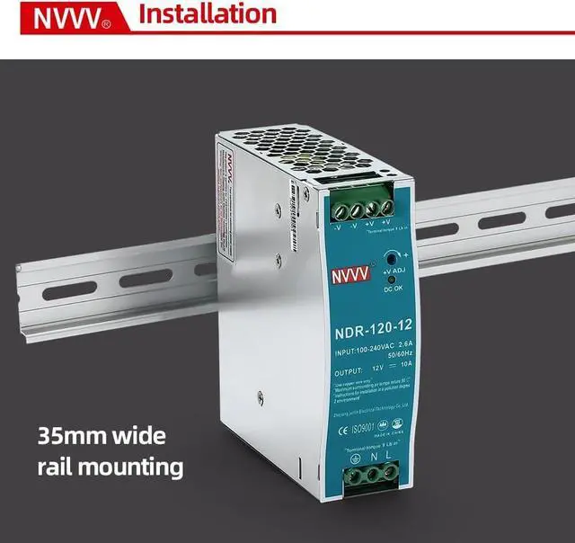 Alt view image 6 of 7 - 12Vdc 10Amp DIN-Rail Power Supply NDR 120W, Input:100-240VAC,Output:12VDC,Power Supply Switch Switching Converter DC