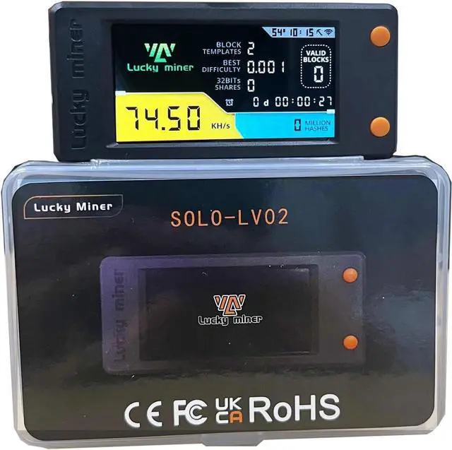 Alt view image 6 of 6 - Lucky Miner LV02 Solo Bitcoin Miner, 78KH/S, 1W Power, LCD Display, 4.8 cm Mini Screen, Type-C USB, Black