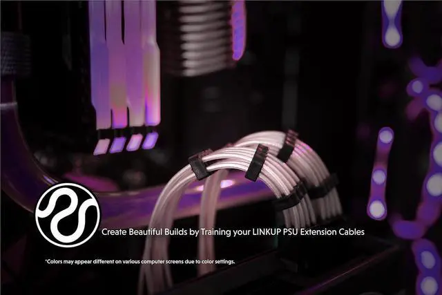 Alt view image 5 of 7 - LINKUP - 30cm PSU Cable Extension 18AWG Oxygen Free Copper (OFC) Teflon Jacket Custom Mod GPU PC w/Comb Kit | 1 x 24 P (20+4) | 2 x 8 P (4+4) CPU | 2 x 8 P (6+2) GPU Set | 300mm - Pink