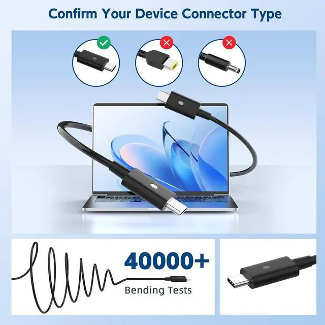 Alt view image 3 of 7 - 130W USB C Laptop Charger for Dell XPS 15 17 9575 9500, Precision 5530 2in1 5550, Latitude 7410 7310 7210 9410 9510 9575 5420 5520 5510 Type C Power Supply Cord
