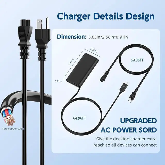 Alt view image 6 of 7 - 130W USB C Laptop Charger for Dell XPS 15 17 9575 9500, Precision 5530 2in1 5550, Latitude 7410 7310 7210 9410 9510 9575 5420 5520 5510 Type C Power Supply Cord
