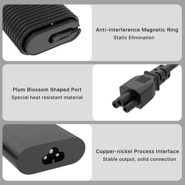Alt view image 3 of 7 - 100W Laptop Charger Compatible for Dell XPS 14 9440 XPS 13 9365 9360 9370 Precision 5680 3580 3581 Latitude 5340 7640 7340 5440 5540 5420 Inspiron 14 16 5445 Plus 7430 7440 2in1