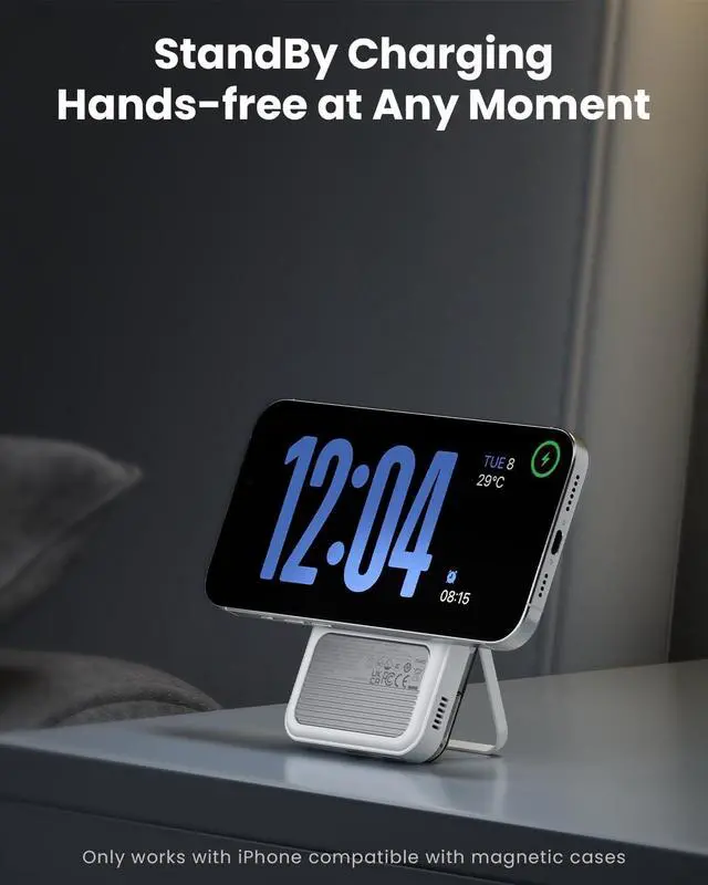 Alt view image 6 of 7 - ICEMAG 2 MagSafe Power Bank, 15W Qi2 Magnetic Portable Charger with Active Cooling 10000mAh Battery Pack with Foldable Stand Transparent, Compatible for iPhone 16/15/14 Series