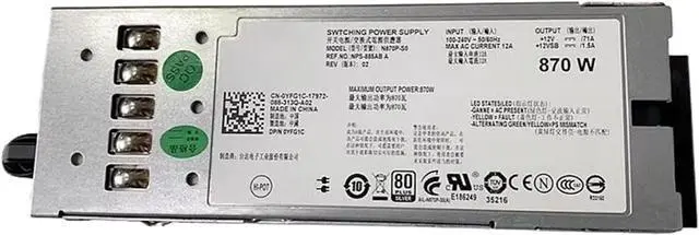 Alt view image 4 of 5 - N870P-S0 A870P-00 0YFG1C 870W 12V 71A for R710 Server Power Supply NPS-885AB A YFG1C 7NVX8 07NVX8