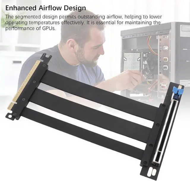 Alt view image 2 of 7 - PCIe 5.0 X16 Riser Cable, 128Gbps GPU Extension Cable for RTX 4090 Ti, with Shielded Slots for Vertical Installations, Fit PC Case Server ITX Builds (20cm)