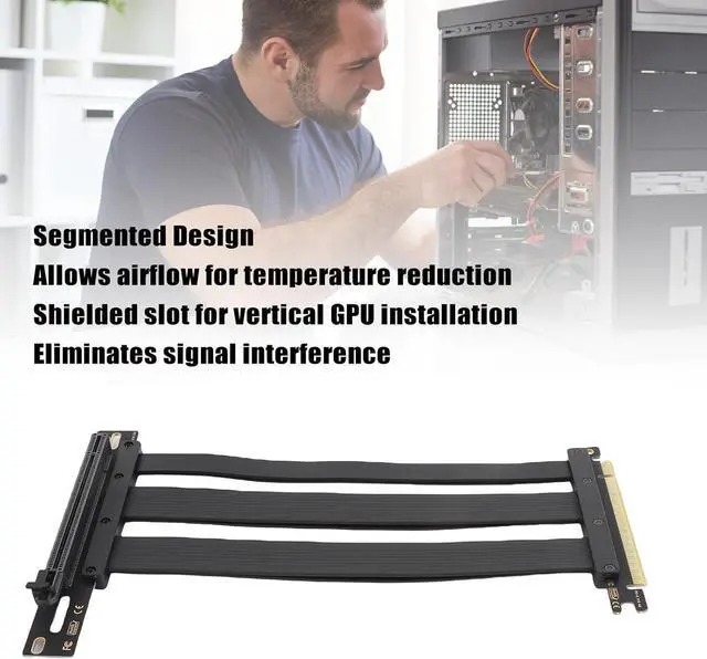 Alt view image 2 of 7 - PCI E 4.0 Riser Cable, 128Gbps High Speed PCIe 4.0 X16 Flexible Extender Card Extension Port 90° Adapter, GPU Graphics Card Extension Cable for RTX 4090 Ti 8900 XT, Black (30cm)