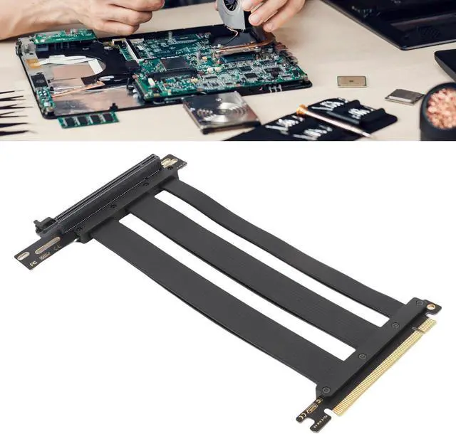 Alt view image 4 of 7 - PCI E 4.0 Riser Cable, 128Gbps High Speed PCIe 4.0 X16 Flexible Extender Card Extension Port 90° Adapter, GPU Graphics Card Extension Cable for RTX 4090 Ti 8900 XT, Black (30cm)
