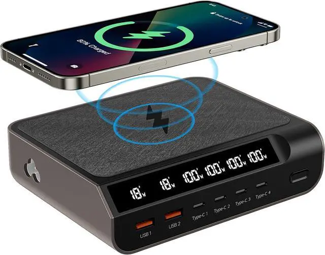 Main image of Compact 240W USB C Charger - GaN 6 Ports with Digital Display Screen for Phones, Tablets, Laptops (Champagne Gold)