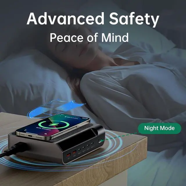 Alt view image 7 of 7 - Compact 240W USB C Charger - GaN 6 Ports with Digital Display Screen for Phones, Tablets, Laptops (Champagne Gold)