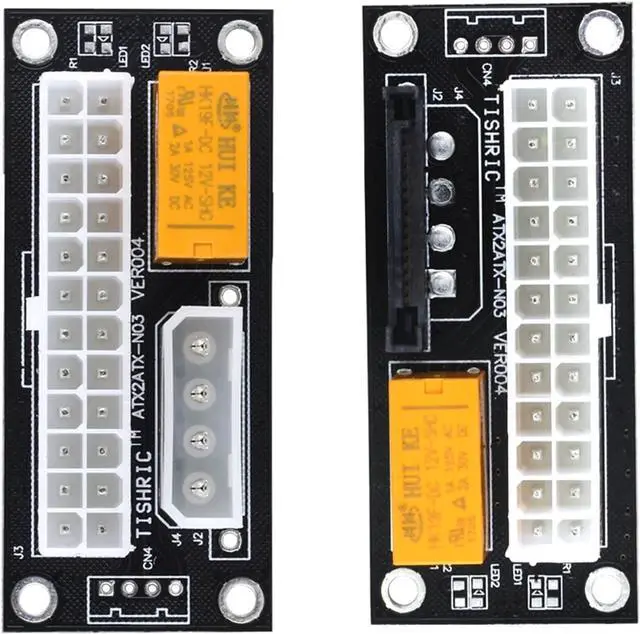 Alt view image 2 of 7 - VELORE Dual PSU Power Supply PC Block Synchronizer ADD2PSU ATX 24Pin to 4Pin Molex Connector Riser Miner Mining Adapter(5pcs Green 4pin)