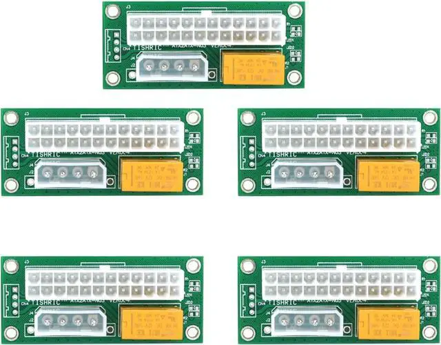 Main image of VELORE Dual PSU Power Supply PC Block Synchronizer ADD2PSU ATX 24Pin to 4Pin Molex Connector Riser Miner Mining Adapter(5pcs Green 4pin)