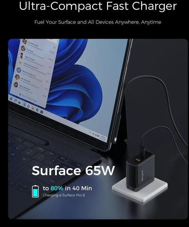 Alt view image 3 of 7 - 65W Surface Pro Charger,Microsoft Windows Surface Charger for Surface Pro 3/4/5/6/7/8/9/10/X Power Adapter,Compatible for Both Microsoft Surface Book/Laptop/Tablet,Support 44W 36W