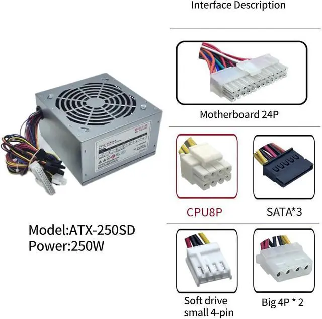 Alt view image 7 of 7 - Computer Power Supply 200W/250W/300W/350W Optional Comprehensive Protections Metal Heatsink Case