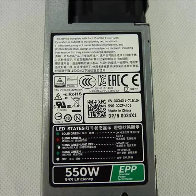 Alt view image 5 of 6 - For R340 R430 R440 DSS1500 550W Switching Power Supply 0034X1 0X185V 0NCNFF L550E-S1 D550E-S1