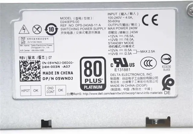 Alt view image 6 of 6 - PSU For Optiplex 3050 5050 7050 7070 240W Switching Power Supply D240EPS-00 05WNDJ 5WNDJ CN-05WNDJ DPS-240AB-11 A