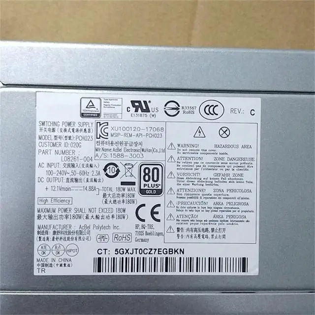 Alt view image 6 of 6 - 180W PSU for 280 288 285 400 G3 G4 G5 MT 86 G1 G2 Pro MT Power Supply L08261-004 901771-004 901771-002 PCH023
