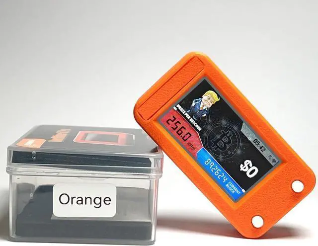 Main image of New NerdMiner V2 PRO 250KH/S Donald Trump Edition T Display S3 Crypto Miner Low Power Consumption Fan-Cooled Lucky Solo Lottery Miner BTC Miner by ACAUTO (Orange)