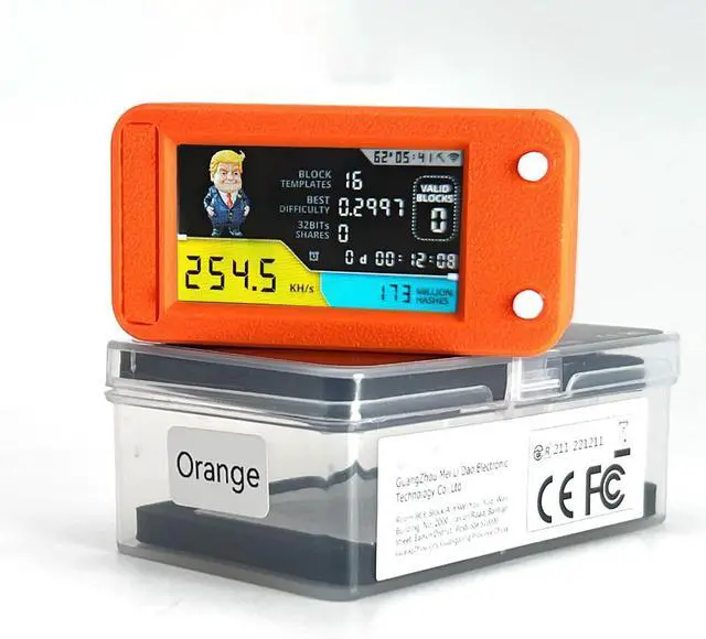Alt view image 7 of 7 - New NerdMiner V2 PRO 250KH/S Donald Trump Edition T Display S3 Crypto Miner Low Power Consumption Fan-Cooled Lucky Solo Lottery Miner BTC Miner by ACAUTO (Orange)