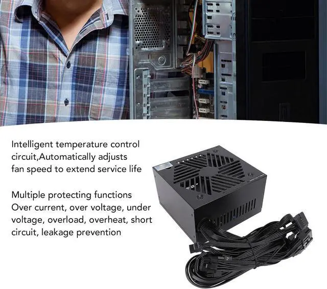 Alt view image 5 of 7 - High Efficiency 700W Gaming Power Supply, 80 Gold Certified ATX PSU, Auto Thermally Controlled Fan, All Protections, Energy Saving Model, Standby Power Consumption, Compatible,