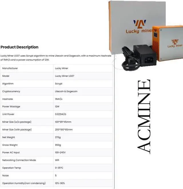 Main image of Lucky Miner LG07 Litecoin & Dogecoin Miner - 11MH/s Scrypt Algorithm, 12W Energy-Efficient Operation, Ultra-Quiet 25dB Design with 2.4GHz WiFi & Built-in PSU | Home Crypto Mining Machine for Beginner