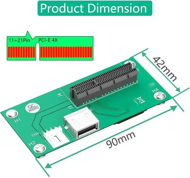 Alt view image 6 of 7 - Mini PCIE to PCIE Express 4X Extension Cord Adapter, USB Riser Card with High Speed FPC Cable, Plug and Play, Supports 2000 to Win10, PCIE 1X/4X Cards Compatible