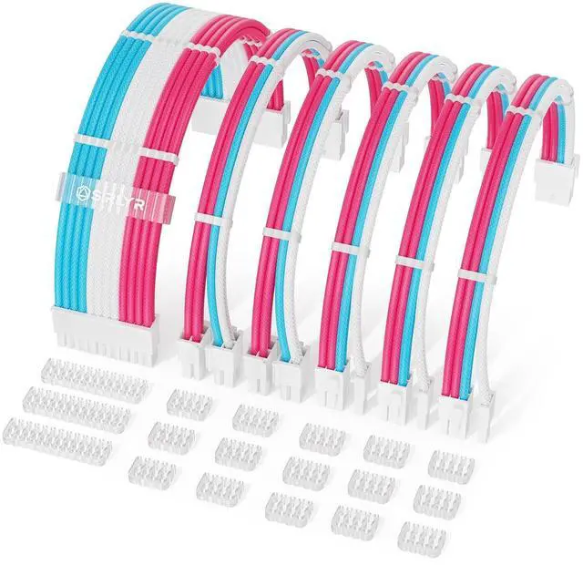 Main image of Sirlyr PSU Cable Extension,Customed Pre-Bend PC Power Supply Cable,1x 24 Pin ATX / 2X 8 (4+4) Pin EPS/Longer 3X 8 (6+2) Gold-Plated Pin Pcie,Nylon Sleeved Pink Blue White,6 Kits