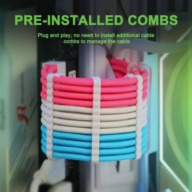 Alt view image 5 of 7 - Sirlyr PSU Cable Extension,Customed Pre-Bend PC Power Supply Cable,1x 24 Pin ATX / 2X 8 (4+4) Pin EPS/Longer 3X 8 (6+2) Gold-Plated Pin Pcie,Nylon Sleeved Pink Blue White,6 Kits