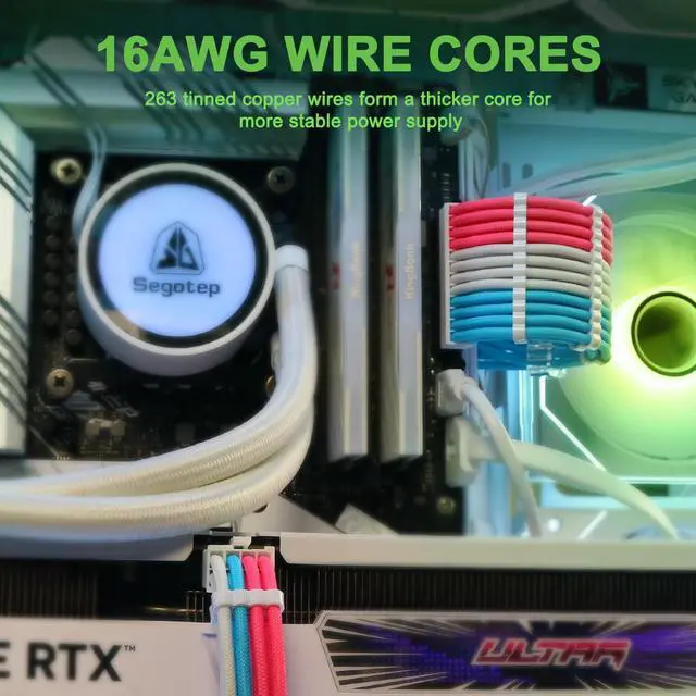 Alt view image 6 of 7 - Sirlyr PSU Cable Extension,Customed Pre-Bend PC Power Supply Cable,1x 24 Pin ATX / 2X 8 (4+4) Pin EPS/Longer 3X 8 (6+2) Gold-Plated Pin Pcie,Nylon Sleeved Pink Blue White,6 Kits