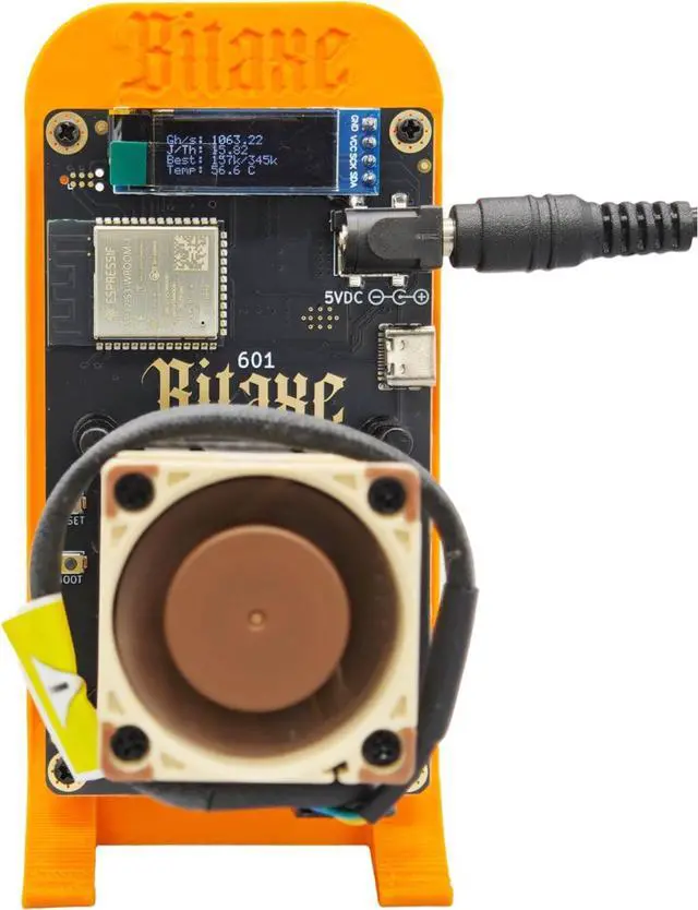 Alt view image 4 of 6 - Bitcoin Solo Miner Bitaxe Gamma 601 1.2TH/S 18W with Silent Fan with Power Supply and Stand Powerful Open Source Miner