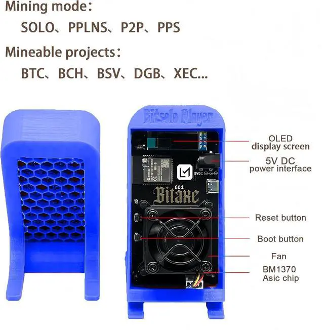 Alt view image 5 of 6 - Bitaxe Gamma 601 Bitcions Miner 1.2TH/S BTC Crypto Asic Miner 18 W Low Noise Open sourcing Miner Crypto Miner with BM1370 ASIC Chip 5V Power 2.4G WiFi Micro Silent for Home Use - Compatible.