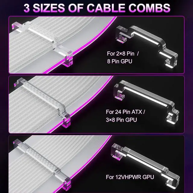 Alt view image 7 of 7 - Sirlyr RGB PSU Cables Set with Lighting Panels and 24 Pin Motherboard,2× 8 Pin GPU PC Power Supply Extension Cable Mod - Upgrade 120 LEDs 6 Light Strips with Remote ARGB Control