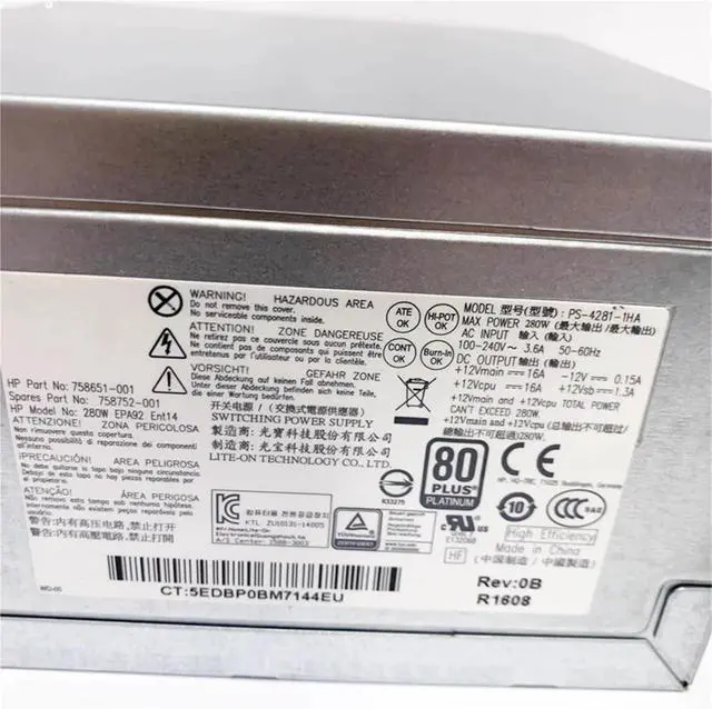 Alt view image 4 of 4 - 280W For ProDesk 600 680 800 880 G2 TWR Switching Power Supply PS-4281-1HA D14-280P1A PCE015 758752-001 758652-001