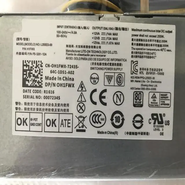 Alt view image 5 of 5 - PSU for 3020 7020 9020 T7100 255W Power Supply L255AS-00 D255AS-00 H255AS-00 H255ES-01 F255ES-00 HU255AS-00