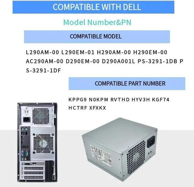 Alt view image 3 of 7 - New 290W Power Supply Replacement for Dell Optiplex 3020 7020 9020/ Precision T1700/ PowerEdge T20 (MT Mini Tower)(P/N: RVTHD KPRG9 HYV3H H290AM-00 D290A001L L290AM-00 PS-3291-1DF H290EM-00)