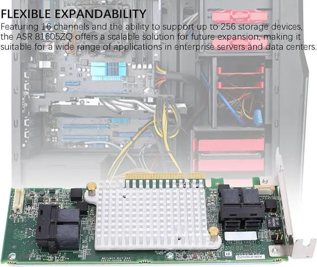 Alt view image 6 of 7 - ASR 81605ZQ Array Card 12Gbps 16 Channels 256 Storage Devices PCIe X8 SAS Controller 1GB Cache, Scalable Solution for Future Expansion